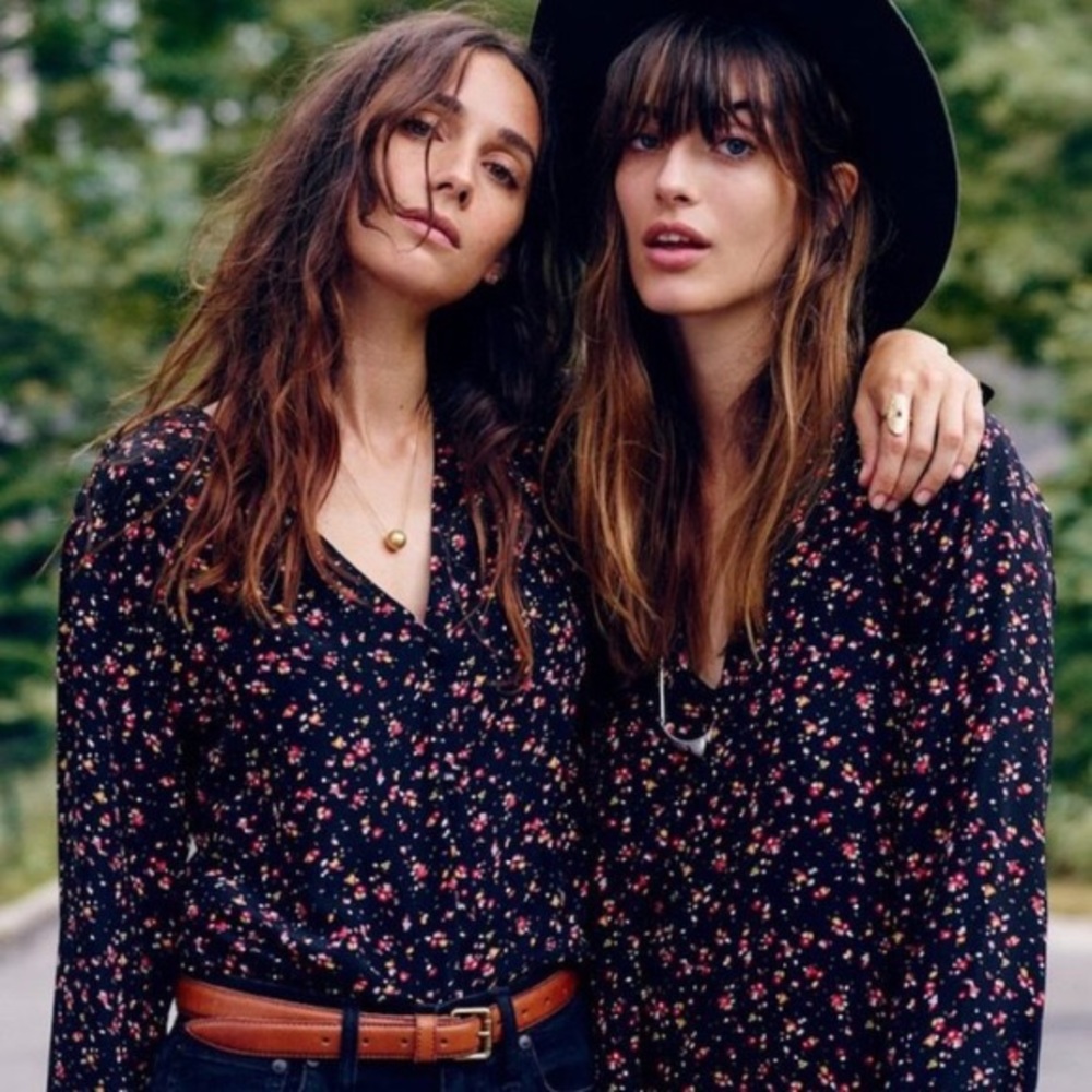 Madewell x Sézane long sleeved silk floral blouse